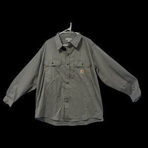 New Carhartt Gray Long-sleeved Ripstop Vented Button Down Work Shirt 2XL 396-30